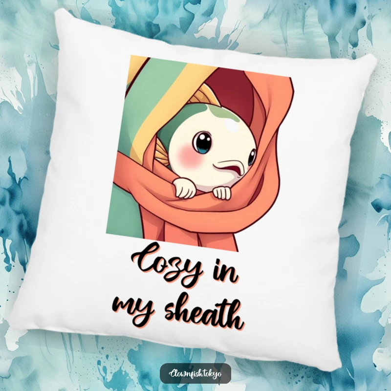 Funny Pillow: A curious, bright fish character peeking from a silk obi, adding artistic comfort and a touch of mystery.