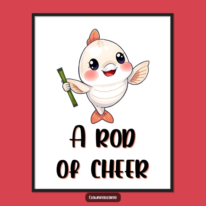 Funny Fish Bamboo Digital Print: Cheerful Fish Waving Rod, Instant Fishing Art Gift