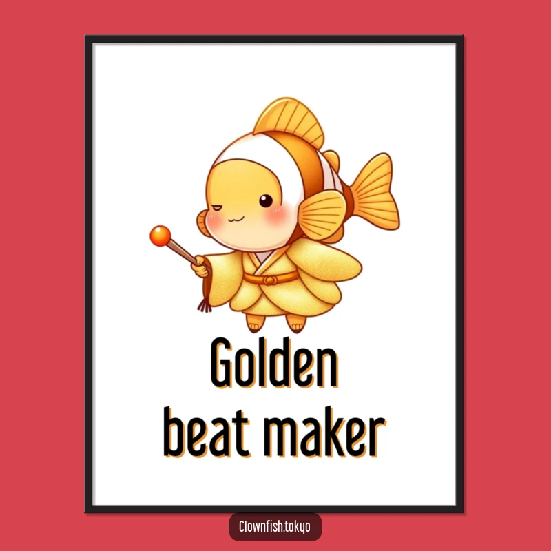 Funny Clownfish Golden Kimono Digital Art: Musical Decor, Instant Funny Gift Download