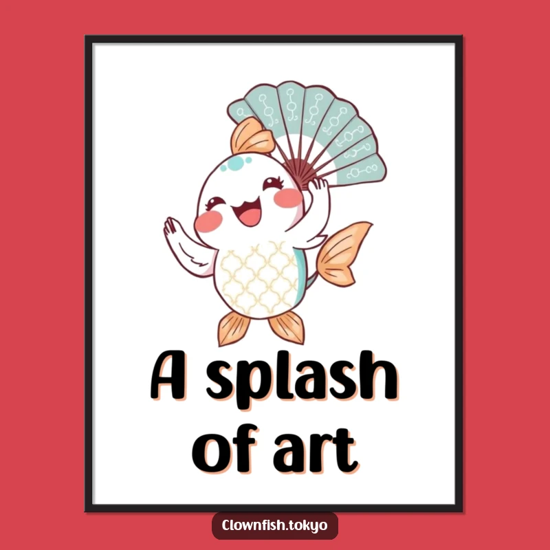 Funny Fish Fan Dancer Digital Print: Joyful Fish Twirling a Decorative Fan, Instant Art Gift
