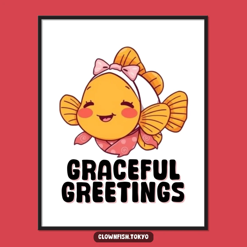 Funny Clownfish Bowing Digital Art - Delighted Fish Kimono Printable Gift