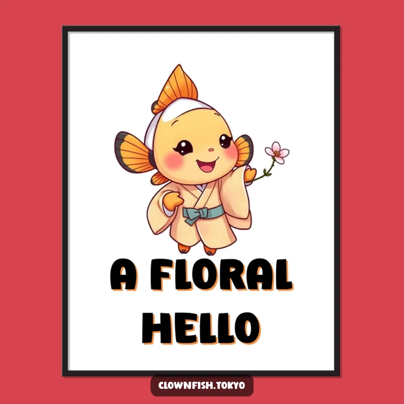 Funny Clownfish Blossom Poster - Jolly Kimono Fish Art Gift