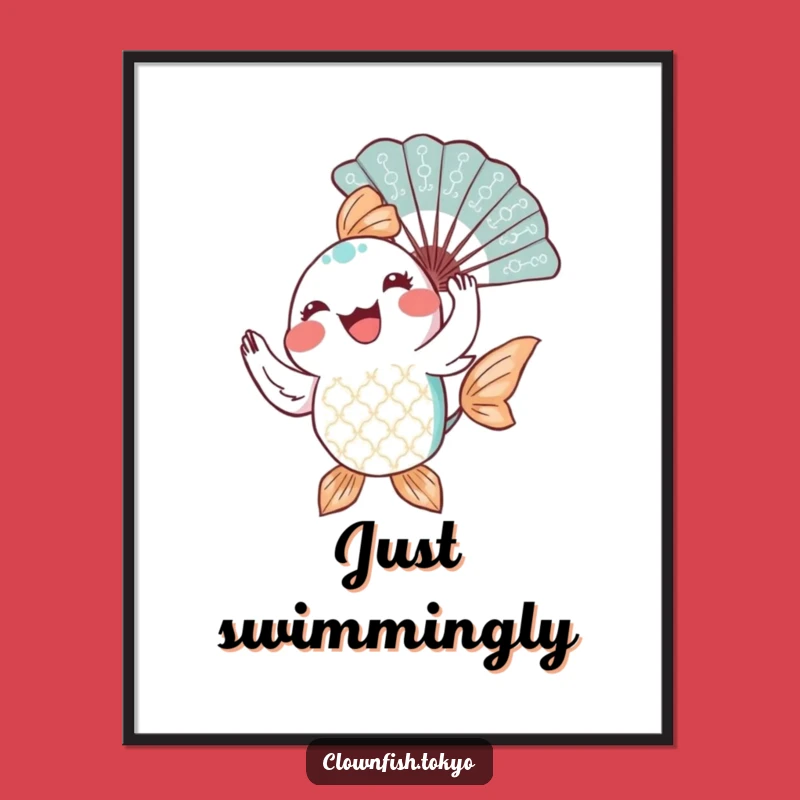 Funny Fish Fan Dancer Poster: Artistic Wall Art of a Joyful Fish Twirling a Fan, Gift