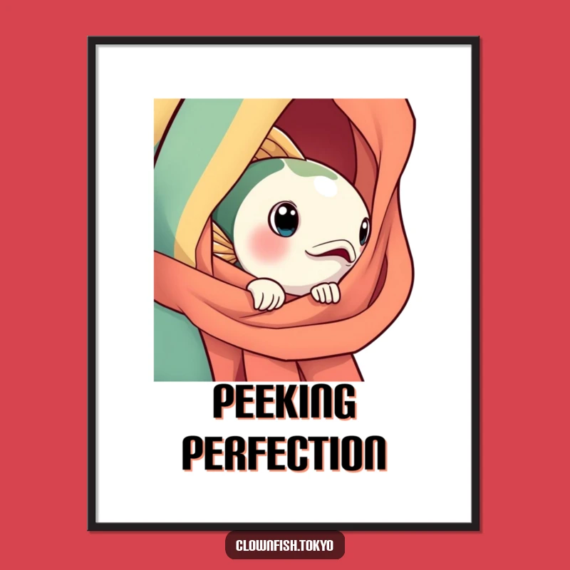 Funny Fish Obi Poster: Japanese Art Print of Curious Fish Peeking from Silk, Gift