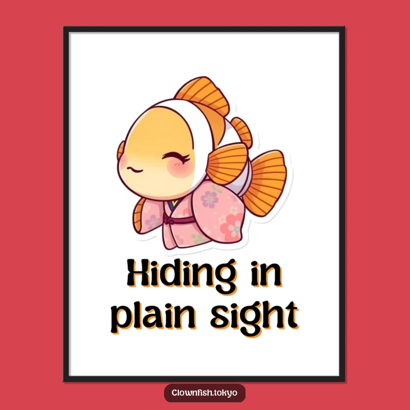 Funny Clownfish Floral Kimono Poster: Playful Wall Art, Wonderful Funny Gift