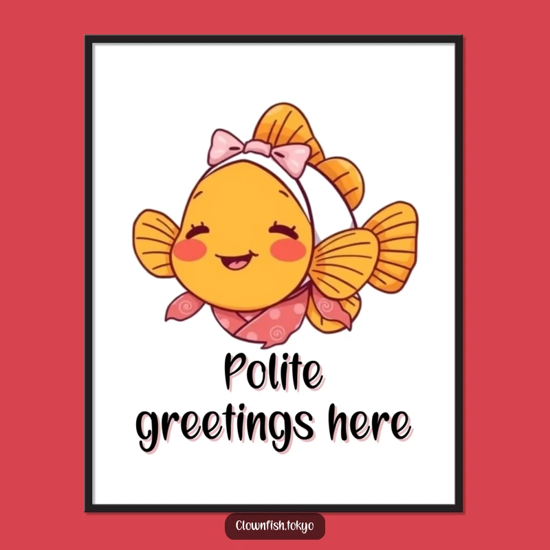 Funny Clownfish Bowing Poster - Delighted Fish Kimono Art Gift