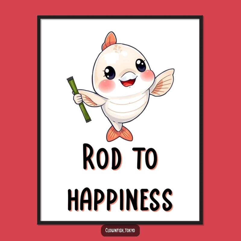 Funny Fish Bamboo Poster: Cheerful Fish Waving Rod Art, Perfect Fishing Decor Gift