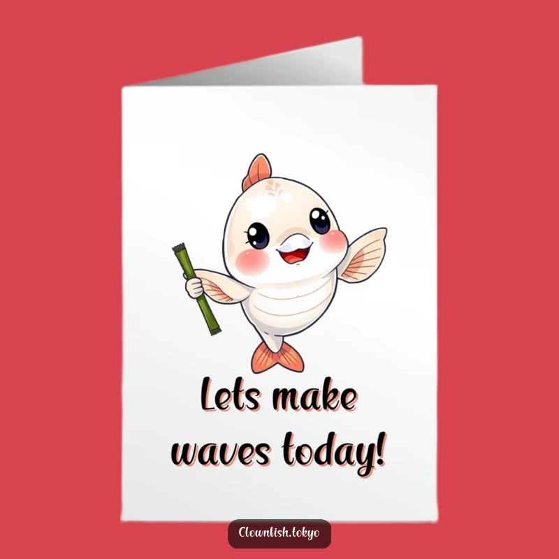 Free Printable Cheerful Fish Birthday Card: Bamboo Rod Fun Downloadable Gift