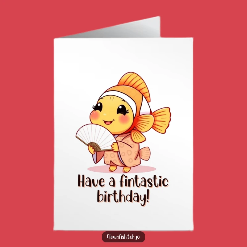 Smiling Clownfish Birthday Card Free Printable: Kimono Fan Downloadable Gift