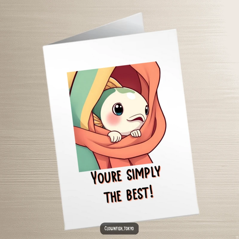 Funny Free Printable Thank You Card: Curious bright fish peeking from a silk obi, showing appreciation.