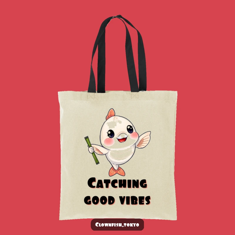 Funny Fish Bamboo Tote Bag: Carry Your Gear with Cheerful Fish Waving Rod, Gift