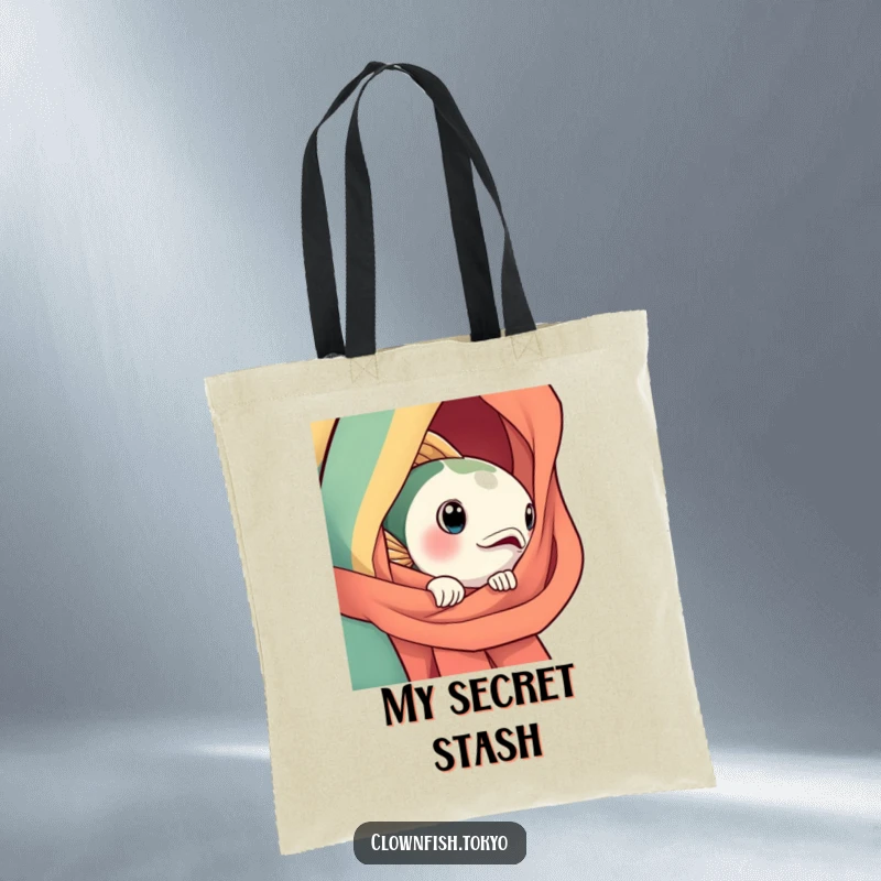 Funny Tote Bag: A curious, bright fish character peeking from a silk obi, perfect for stylish and functional everyday use.